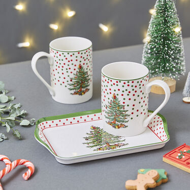 Christmas Tree Polka Dot Mug & Tray Set Christmas Tree Polka Dot Mug & Tray Set